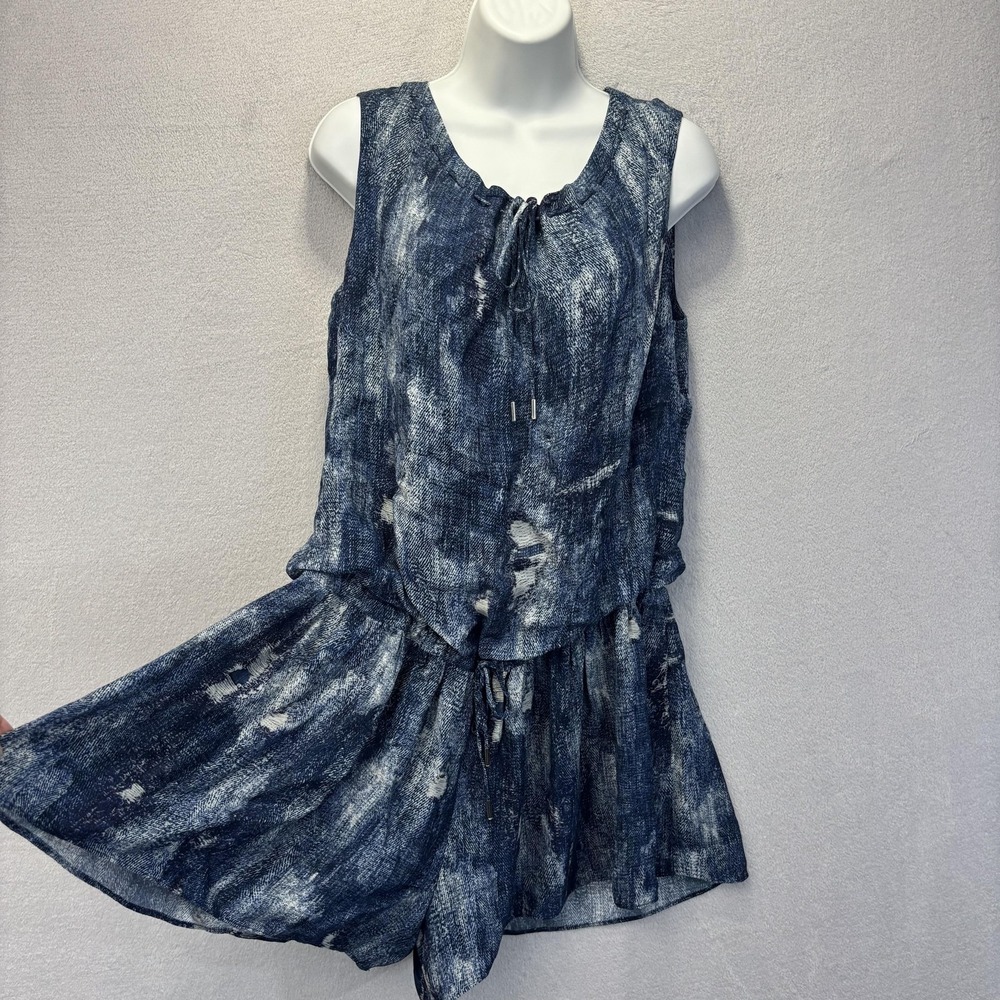 Karen Millen Lightweight Romper Womens 6 Blue Scoop Neck Party Drawstring Summer
